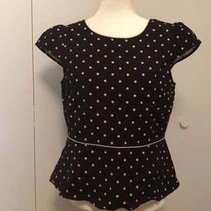 Black and cream polka dot peplum top by Loft. EUC!